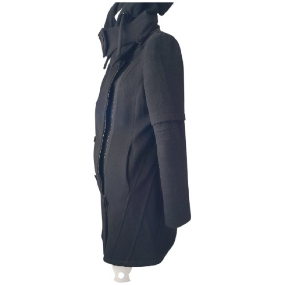 Only True Collection Streetwear Black Double breasted Hooded Wool blend Pea Coat - Picture 5 of 15